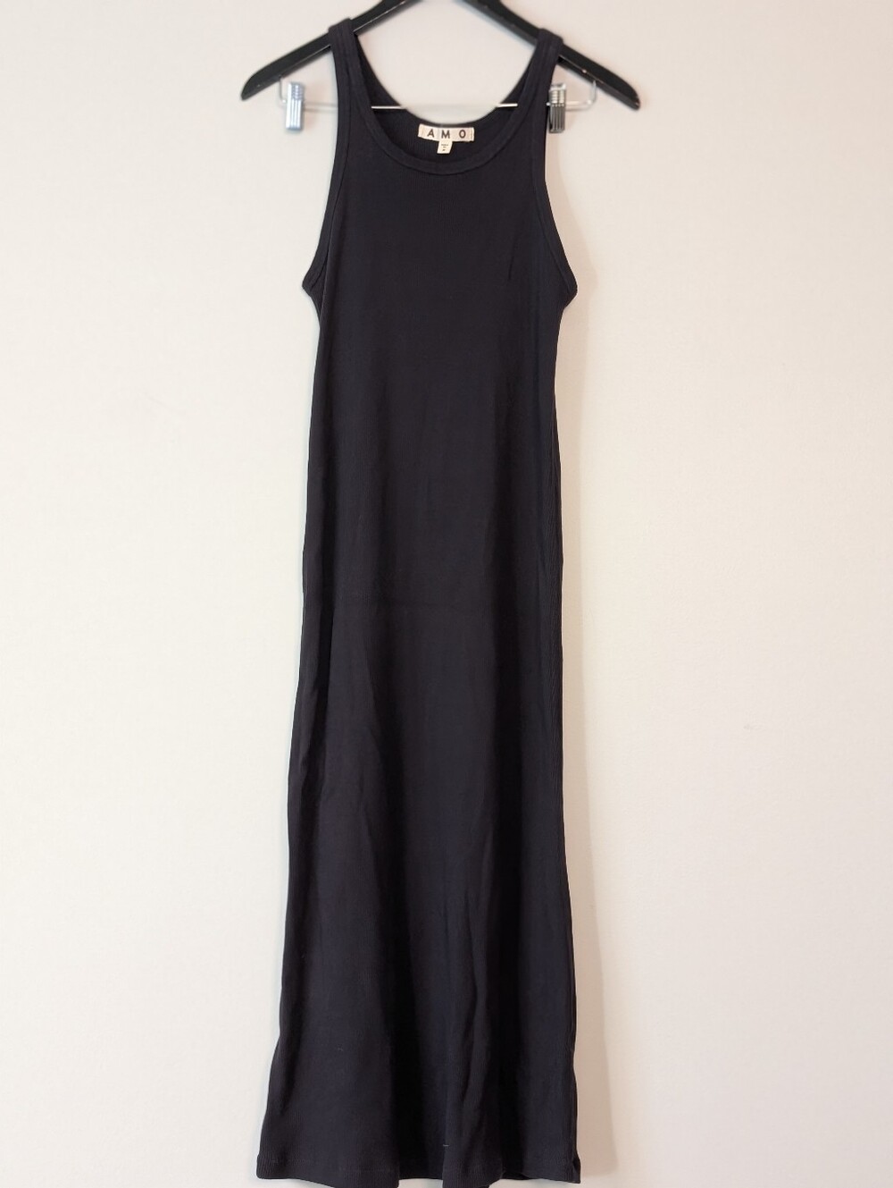 AMO Anthropologie Black Ribbed 100% Cotton Tank Midi Dress - Size Medium